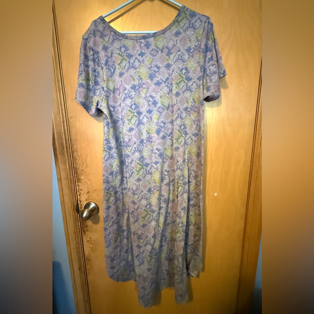 LuLaRoe Carly Gray multicolor Midi swing dress 2xl EUC